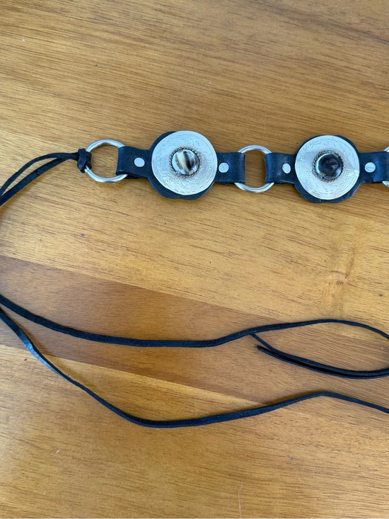 Moroccan Hand-Crafted Black Leather Western Hippie Concho Tie Belt main image 6